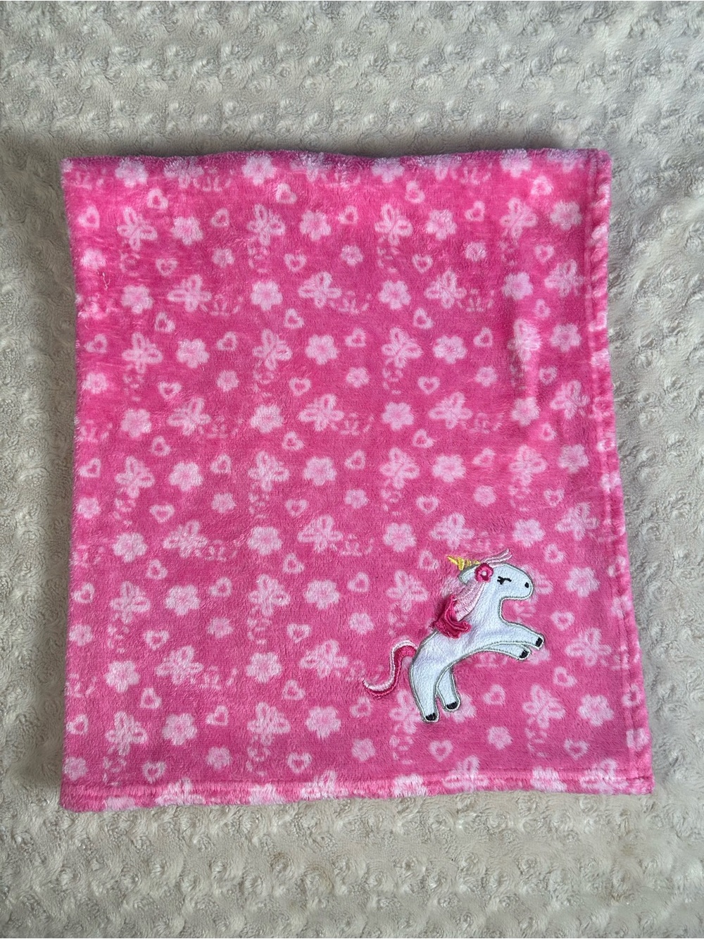 Le Bebe Favorite Pink White Unicorn Baby Blanket Floral Hearts Butterfly Lovey